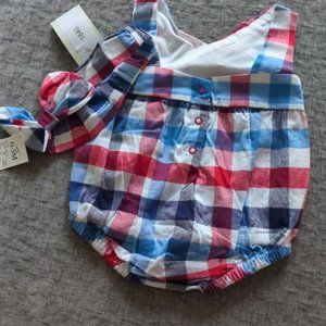 Cat & Jack Baby Girl Plaid Print Romper With Bow 0-3 Months NWT